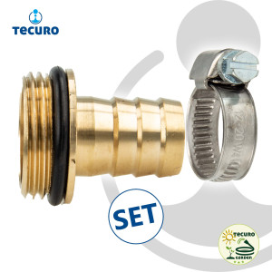 tecuro Schlauchtülle mit AG (O-Ring) - Ø 13 mm x G 1/2 Zoll & Schelle W4 12-20 mm