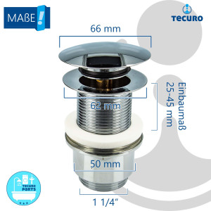 tecuro Pop Up Ablaufgarnitur hochglanzverchromt, 1 1/4 Zoll - für Waschbecken ohne Überlauf