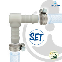 tecuro Schlauchverbinder 90° Winkel, mit Edelstahlschlauchschellen - Nylon weiß