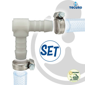 tecuro Schlauchverbinder 90° Winkel Ø 27 mm, mit Edelstahlschlauchschellen - Nylon weiß