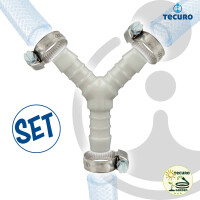 tecuro Schlauchverbinder Y Stück, mit Edelstahlschlauchschellen - Nylon weiß