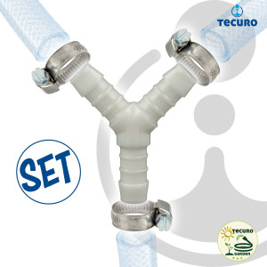 tecuro Schlauchverbinder Y Stück allseitig Ø 15 mm, mit Edelstahlschlauchschellen - Nylon weiß