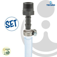 tecuro Schlauchtülle Ø 14-16 mm x 1/2 Zoll AG, mit Edelstahlschlauchschelle - Nylon grau