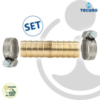 tecuro Schlauchverbinder 1/2 Zoll (13,5 mm), MS-blank, mit 2 x Schlauchschellen W4 10-16 mm