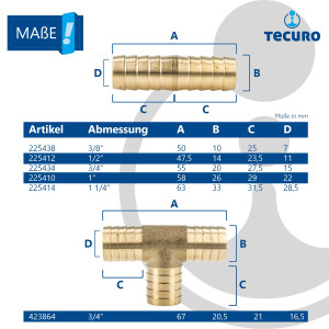 tecuro Schlauchverbinder 3/4 Zoll (19 mm), MS-blank, mit 2 x Schlauchschellen W4 16-25 mm