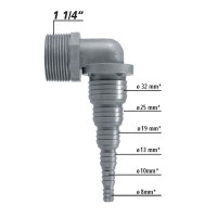 Haas OHA Pumpenanschluss Pumpenwinkel 90°, 1 1/4 Zoll AG -  für Schläuche von Ø 8,3 bis 33,5 mm