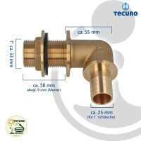 tecuro Tankdurchführung, Regetonnenverschraubung 90°, AG 1 Zoll x Tülle Ø 25 mm MS