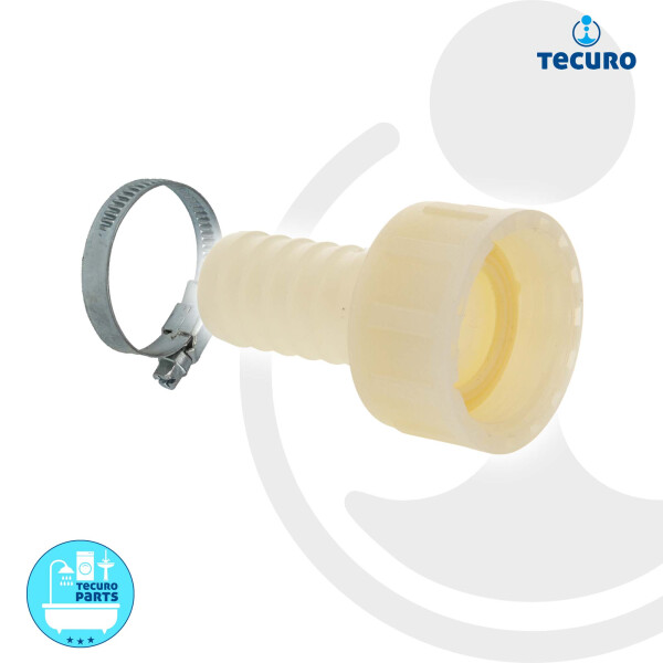 tecuro Schlauchtülle Ø 20 mm x Überwurfmutter 1 Zoll, inkl. Schlauchschelle, PA (nylon 66), natur