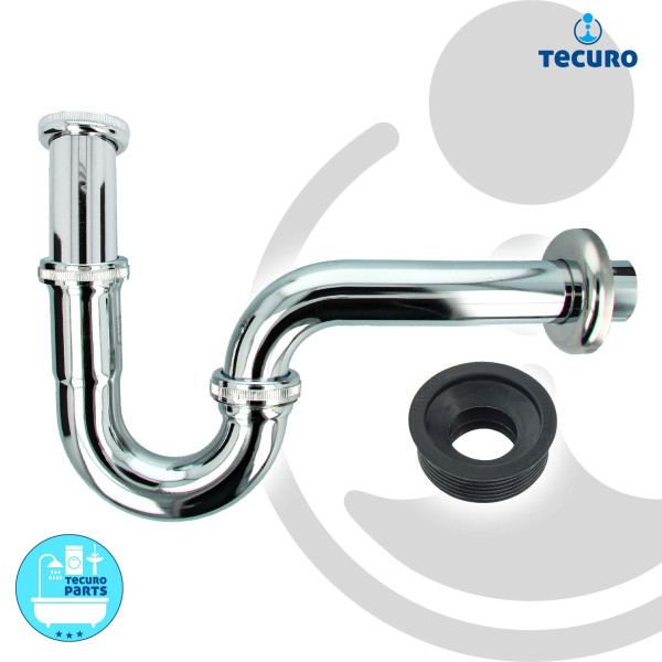 tecuro EDELSTAHL Röhrengeruchsverschluss Siphon für Waschbecken - chrom, mit Siphon-Gummimanschette 50 x 32 mm