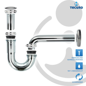 tecuro EDELSTAHL Röhrengeruchsverschluss Siphon für Waschbecken - chrom, mit Siphon-Gummimanschette 50 x 32 mm