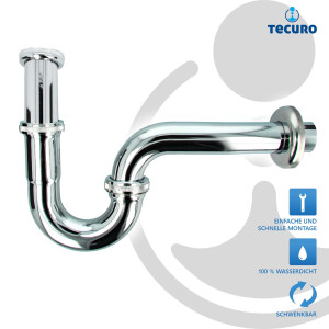tecuro EDELSTAHL Röhrengeruchsverschluss Siphon für Waschbecken - chrom, mit Siphon-Gummimanschette 40 x 32 mm