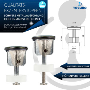 tecuro Excenterstopfen Ø 40 mm für 1 1/4 Zoll Ablaufventil - hochglanzverchromt