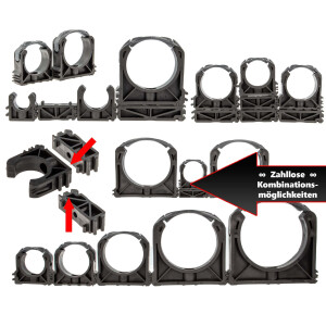 tecuro Rohrschelle - Rohrclip für Rohre & Schläuche, Ø 16-110 mm, erweiterbar