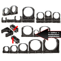 tecuro Rohrschelle - Rohrclip für Rohre & Schläuche, Ø 16-110 mm, erweiterbar