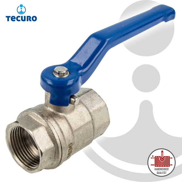tecuro Kugelhahn, beidseitig Innengewinde 1/2 bis 2 Zoll, langer Stahlhebel, Messing vernickelt