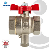 tecuro Kugelhahn mit Messfühleranschluss M10 x 1 mm, 3/4 Zoll IG/IG, MS-vernickelt, Flügelgriff