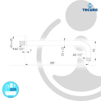 tecuro DESIGN eckiger 300 mm Brausearm 90° gebogen für Regenbrausen, Messing verchromt