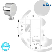 tecuro Design Wandanschlussbogen DN 15 - 1/2 Zoll - Ø 50 mm, Messing verchromt
