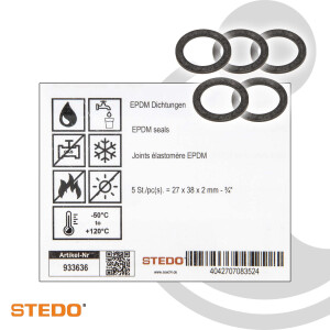 STEDO EPDM Dichtung, 27 x 38 x 2 mm (VE 5 Stück), nach WDK-Leitlinie 2201
