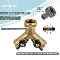 tecuro 2-Wege Y-Verteiler 3/4 Zoll mit 2 Absperrhähnen - für Auslaufventile Messing blank
