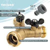 tecuro 2-Wege Y-Verteiler 3/4 Zoll mit 2 Absperrhähnen - für Auslaufventile Messing blank