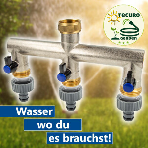 tecuro 3-Wege Verteilerstück 1 Zoll (DN 20) mit Steckkupplung, einzeln absperrbar, Messing vernickelt