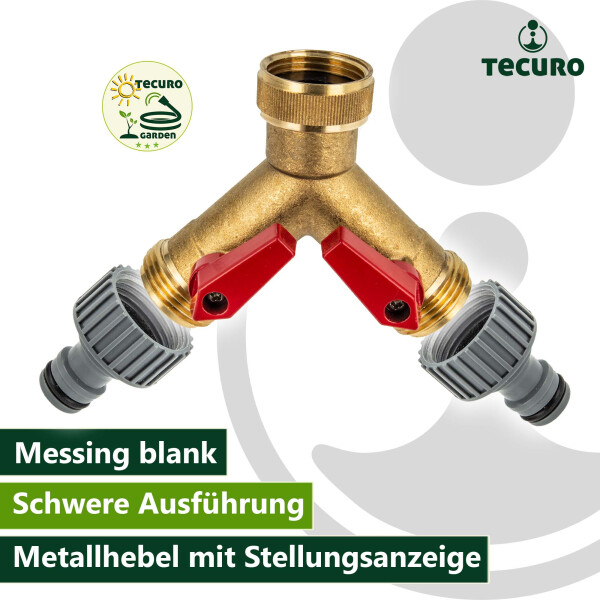 tecuro 2-Wege Y-Messingverteiler 1 Zoll (DN20), einzeln absperrbar mit Steckkupplungen