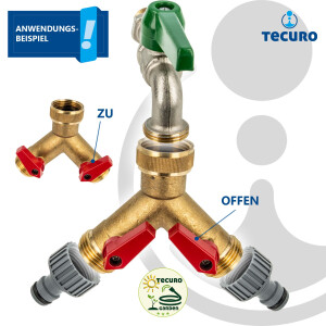 tecuro 2-Wege Y-Messingverteiler 1 Zoll (DN20), einzeln absperrbar mit Steckkupplungen