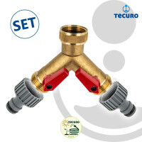 tecuro 2-Wege Y-Messingverteiler 1 Zoll (DN20), einzeln absperrbar mit Steckkupplungen