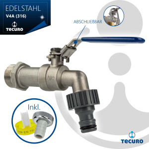 Edelstahl Kugelauslaufventil 3/4 Zoll mit passender...