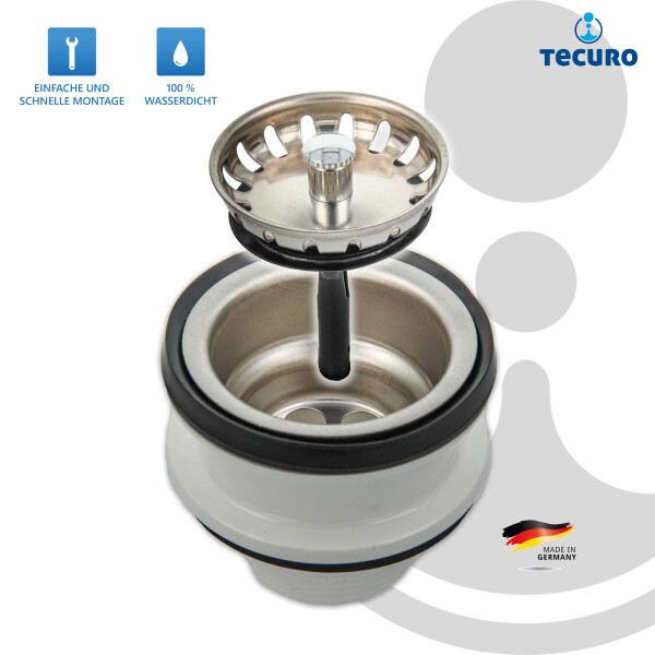 tecuro Spülen-Siebkorbventil Ø 70 mm (1 1/2 Zoll) x Abgang unten 1 1/2 Zoll