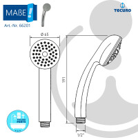 tecuro Handbrause ew-easy Ø 65 mm - mit Brauseregen und Antikalkdüsen, verchromt