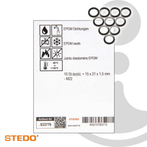 STEDO EPDM Dichtung, 15 x 21 x 1,5 mm M22 (VE 10 Stück)