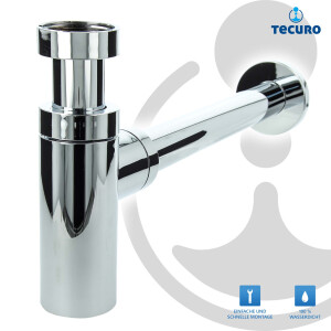 tecuro DESIGN Flaschensiphon Geruchsverschluss 1 1/4 Zoll x Ø 32 mm, Kunststoff ABS verchromt - lange Ausführung