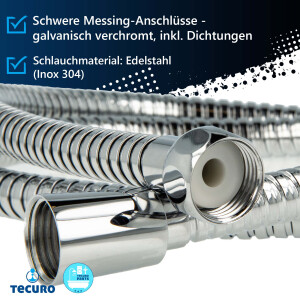 tecuro Metall Agraff Brauseschlauch, doppelt gewickelt - hochglanzverchromt