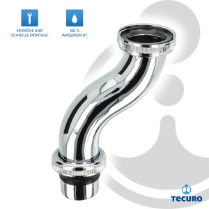 tecuro MS-Bördelrohr Ø 32 mm, S-Form, Versatz 50 mm für Siphon, Messing verchromt