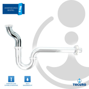 tecuro MS-Bördelrohr Ø 32 mm, S-Form, Versatz 50 mm für Siphon, Messing verchromt