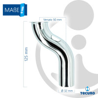 tecuro MS-Bördelrohr Ø 32 mm, S-Form, Versatz 50 mm für Siphon, Messing verchromt