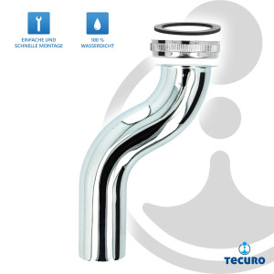 tecuro MS-Bördelrohr Ø 32 mm, S-Form, Versatz 50 mm, mit Überwurfmutter & Flachdichtung