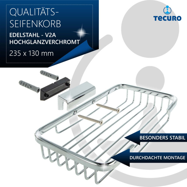 tecuro Seifenkorb Schwammkorb offen 235 x 130 x 40 mm, Edelstahl hochglanzverchromt