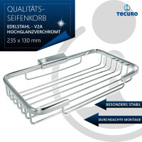 tecuro Seifenkorb Schwammkorb offen 235 x 130 x 40 mm, Edelstahl hochglanzverchromt