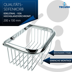 tecuro Seifenkorb Schwammkorb 200 x 130 x 95 mm, Edelstahl hochglanzverchromt