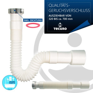 tecuro flexibler Geruchsverschluss 1 1/4 Zoll auf Ø 32/40, ausziehbar 320-700 mm