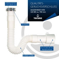 tecuro flexibler Geruchsverschluss 1 1/4 Zoll auf Ø 32/40, ausziehbar 320-700 mm