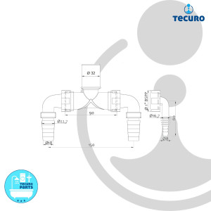 tecuro Ablauf-Doppelanschluss für 2 x Waschmaschine und/oder Trockner Komplettset