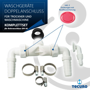 tecuro Ablauf-Doppelanschluss Ø 32/40 mm, für Waschmaschine und/oder Trockner Komplettset
