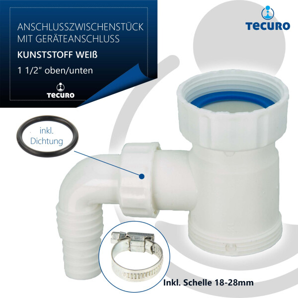 tecuro Anschlusszwischenstück 1 1/2 Zoll, mit Geräteanschluss für Spülensiphon