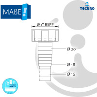 tecuro Geräteanschlusstülle MULTI, 1 Zoll Überwurfmutter x Ø 16/18/20 mm