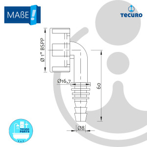tecuro Geräte-Anschlusstülle für Kondensatschlauch Ø 8-17 mm, 1 Zoll Überwurfmutter