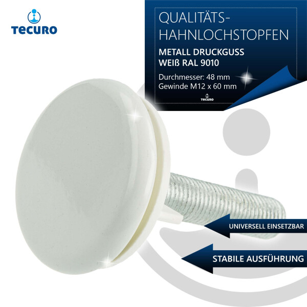tecuro Hahnlochstopfen Deckrosette Hahnlochdeckel Ø 48 mm weiß RAL 9010